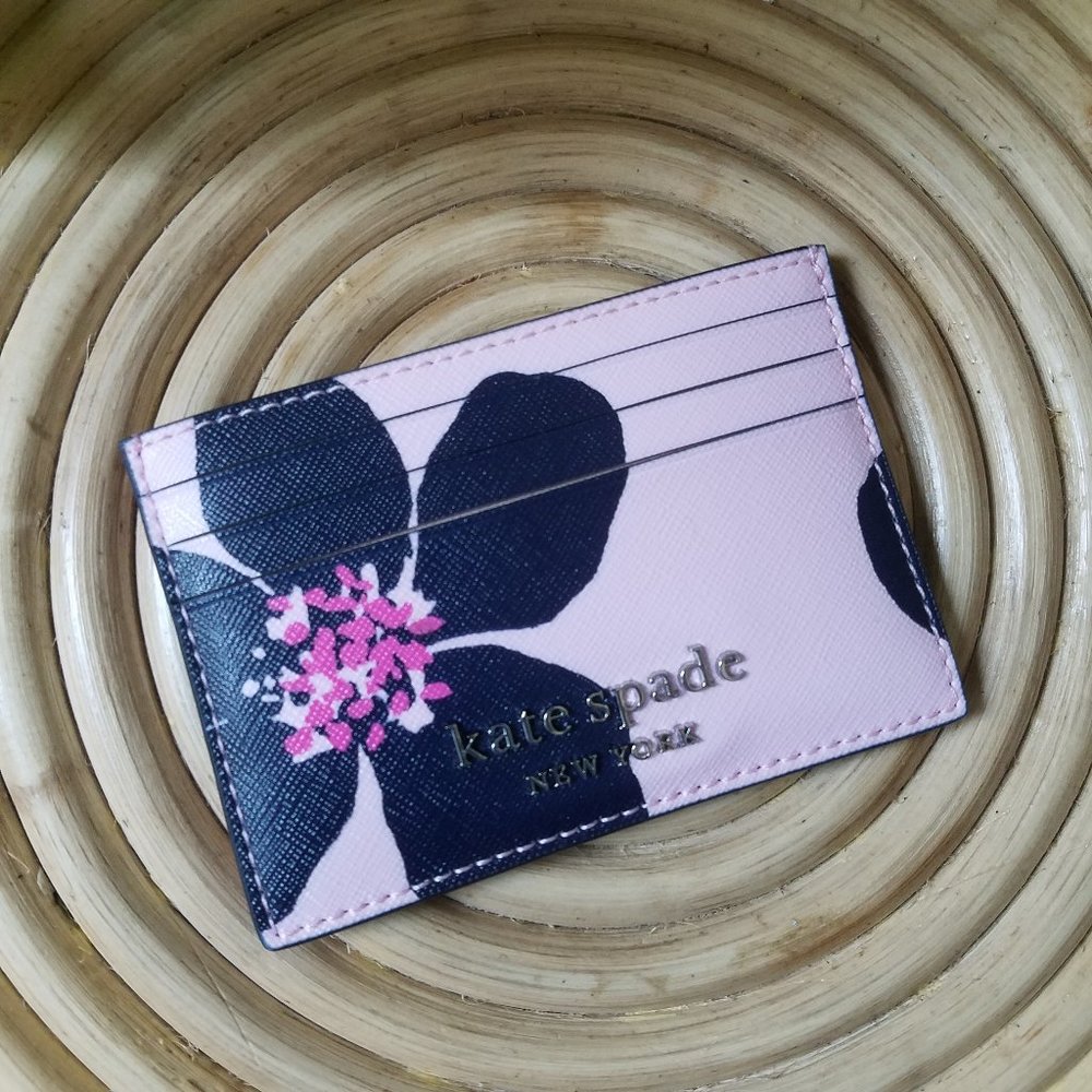 Kate Spade Pink and Black Floral Card Holder